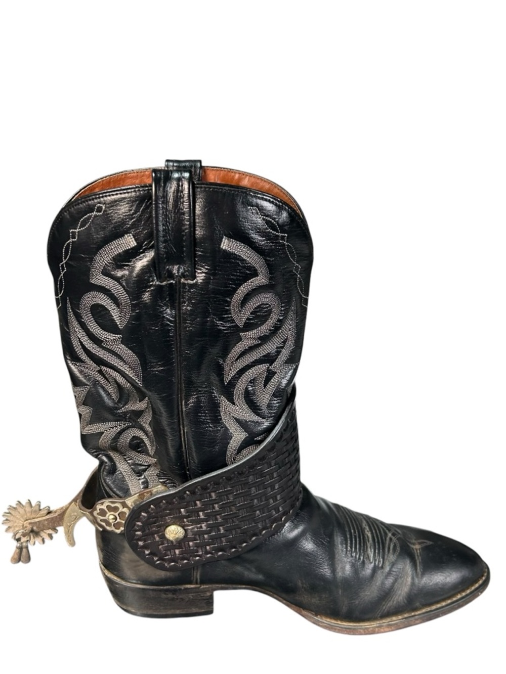 Dan Post Western Cowboy Roper Rodeo Black Leather Boots Mens 13 E Spurs Straps - Picture 7 of 14